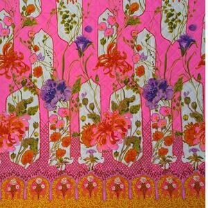 3 1/3 YDS THC HAWAIIAN TEXTILES Unused Quilted Fabric Neon Floral Vintage 1970's